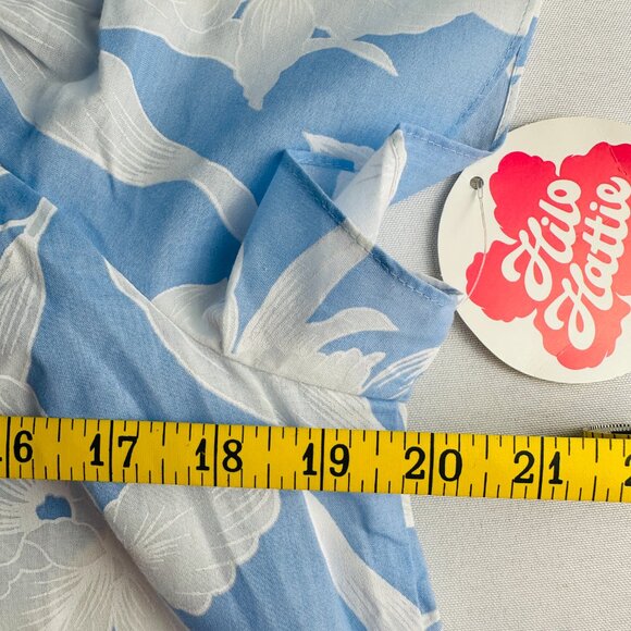 Hilo Hattie Muu Muu Dress Womens L Short Sleeve Blue White Floral Midi Hawaii - Picture 10 of 13